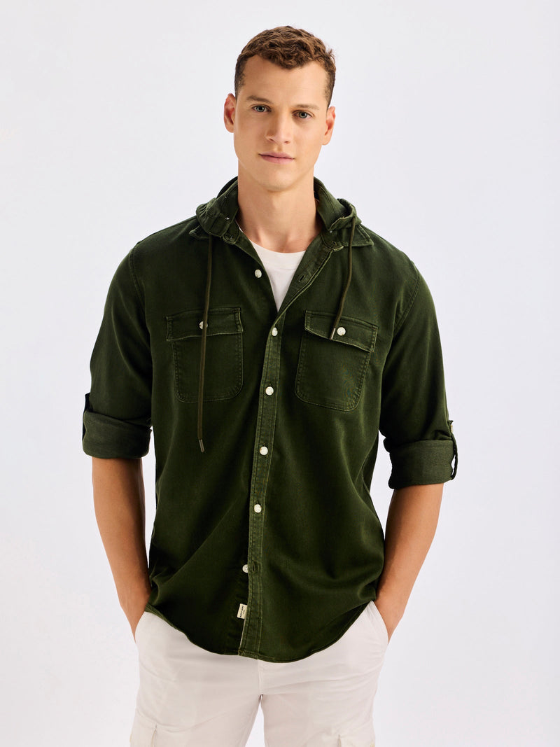 The Hell Driver Solid Denim Men Casual Shirt green Color Shirt For men